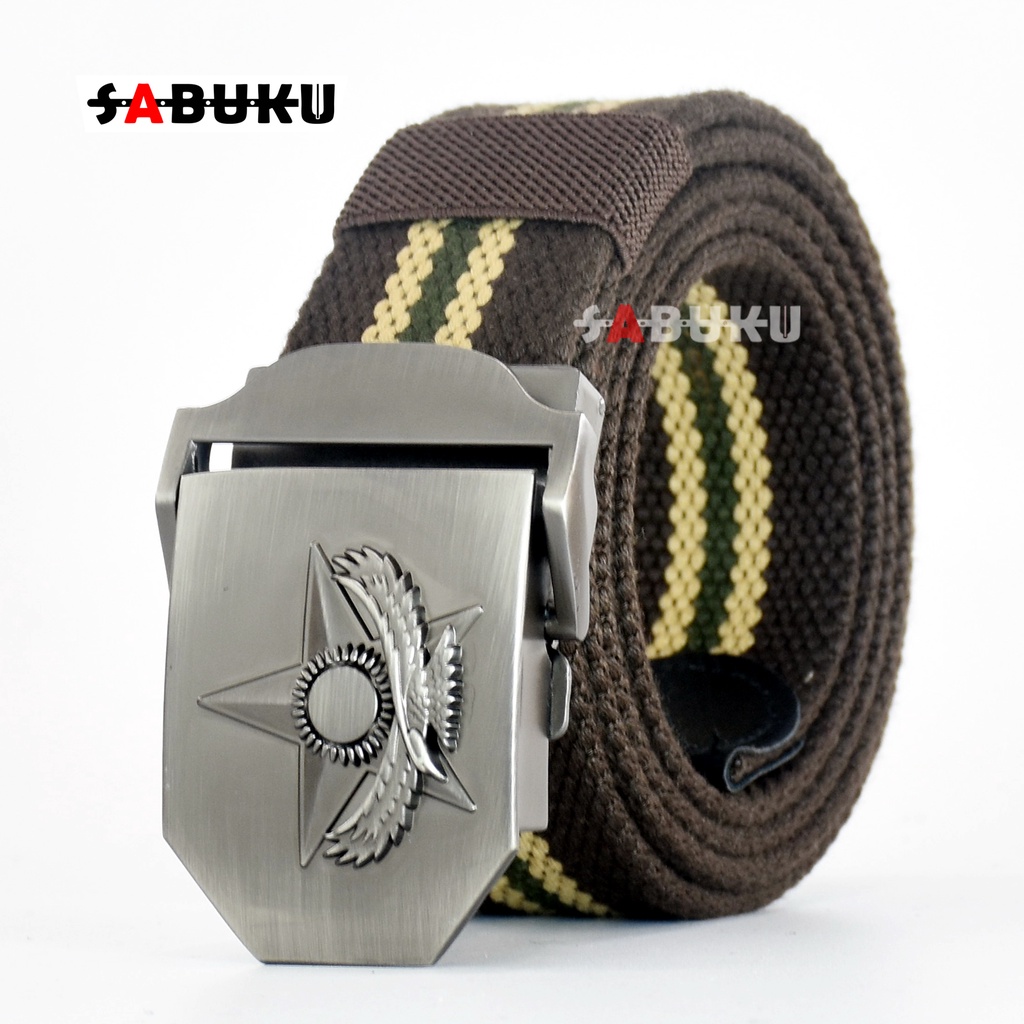 [S&amp;K] Ikat Pinggang Gesper Kanvas Sabuk Pria Kepala Besi Tactical Model Jepit Fashion Men Belt-SK156