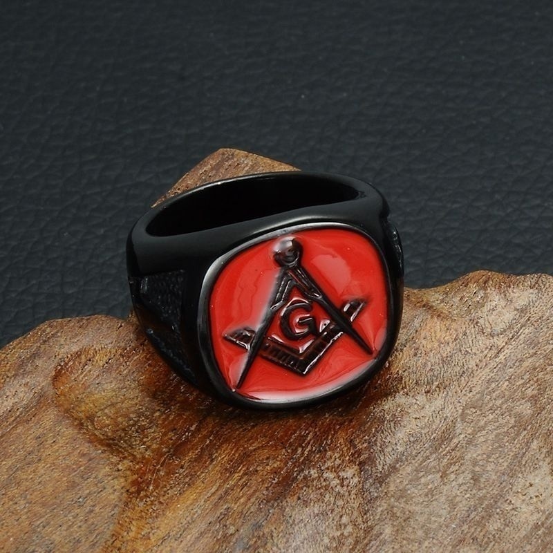 Cincin Masonic Warna Hitam Gaya Punk Untuk Pria