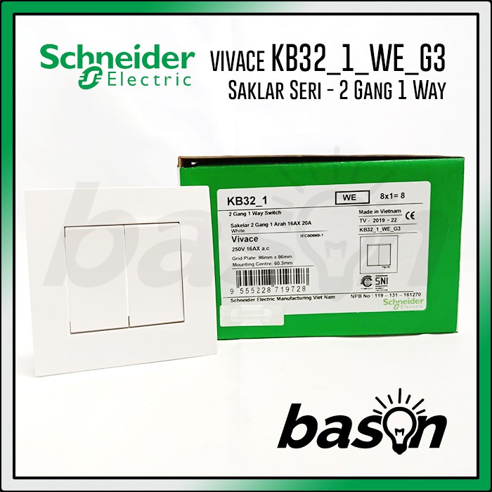 SCHNEIDER Vivace 2 Gang 1 Way Switch - Saklar 2 Tombol 1 Arah