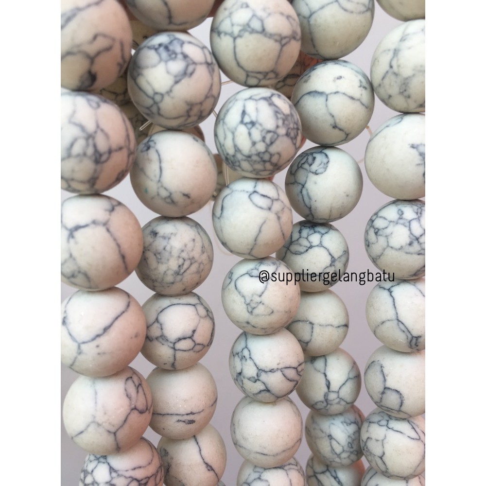 bahan batu pirus putih 16mm doff matte white howlite stone beading aksesoris craft supplier grosir