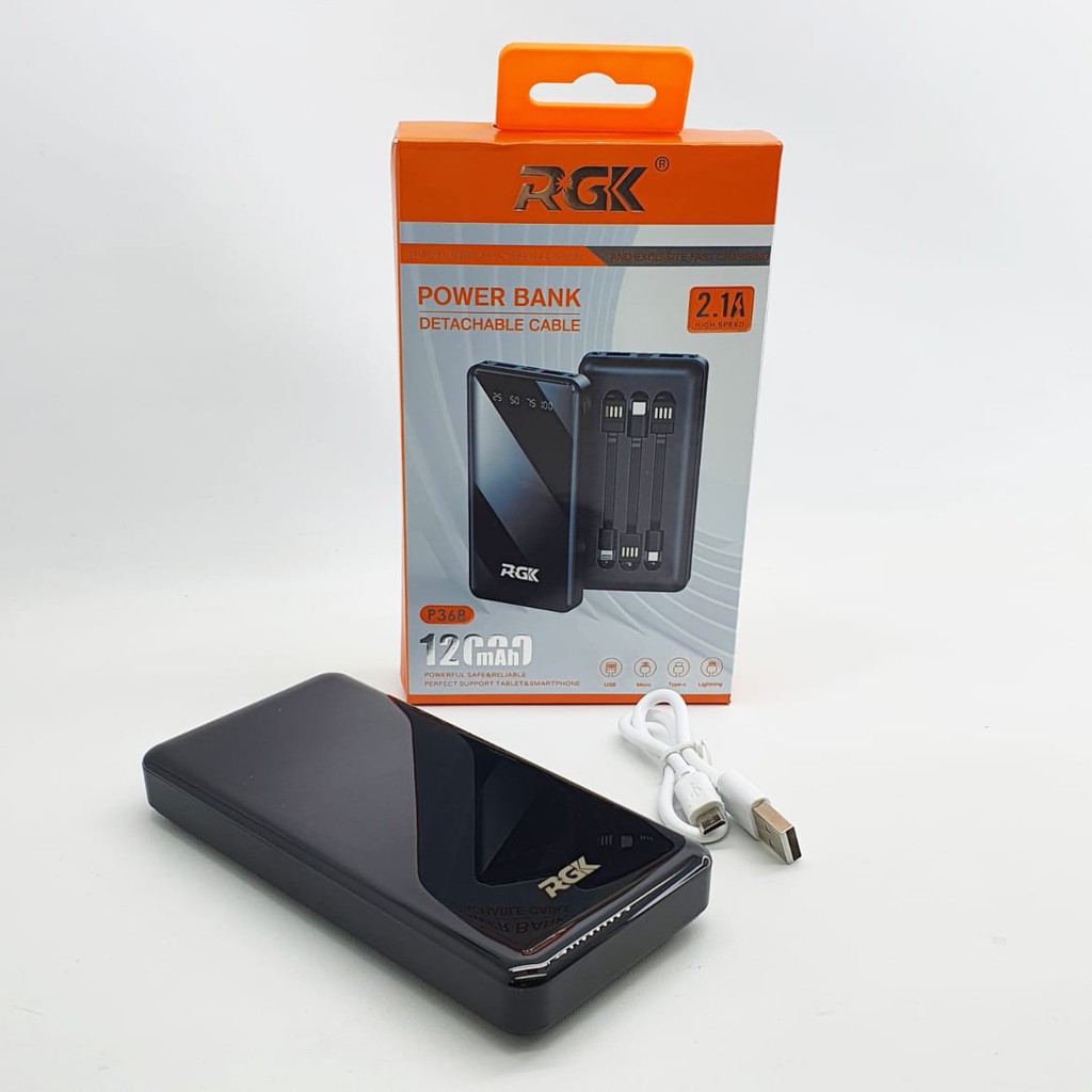 PowerBank RGK P368 Isi Real Full 12.000mAh 2.1A Fast Charging Dual USB LED Power Display