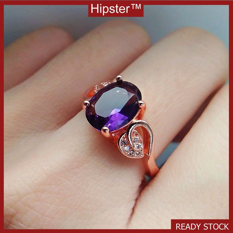 Hot Sale Exquisite Elegant Amethyst Leaf Shape Full Diamond Ring