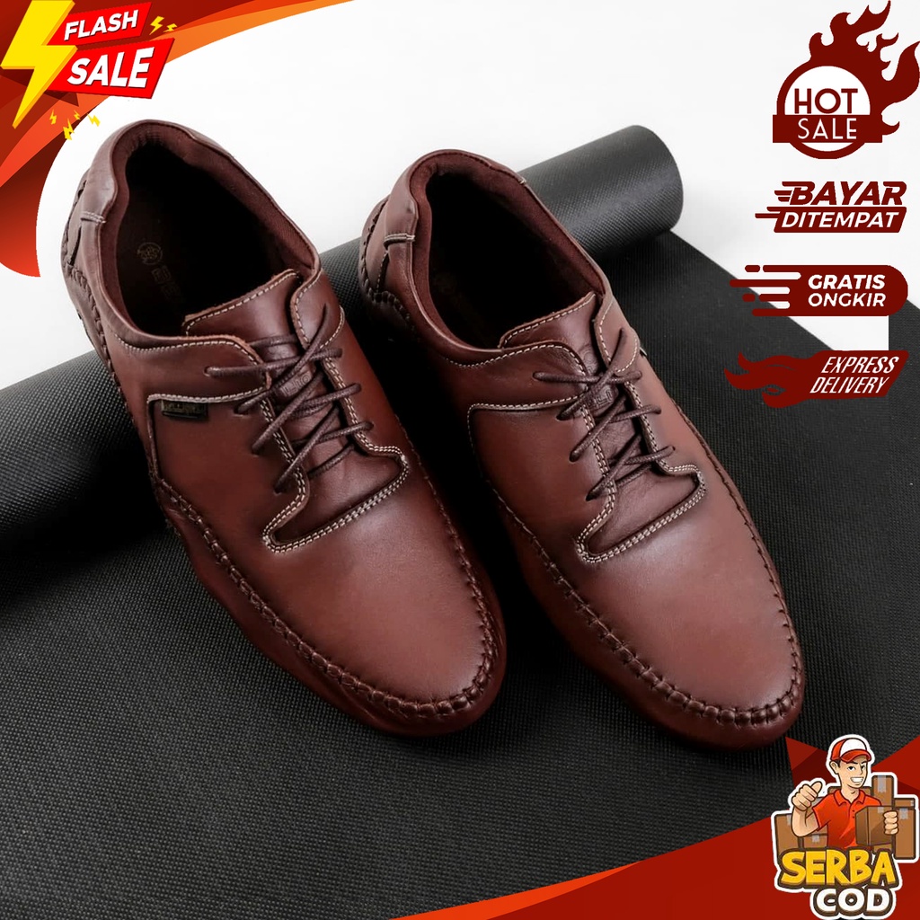 LNG 057 - Sepatu Oxford Kulit Pria Casual Sol Tanam Gurita Motif Reptil Model Temali - Pantopel Resm