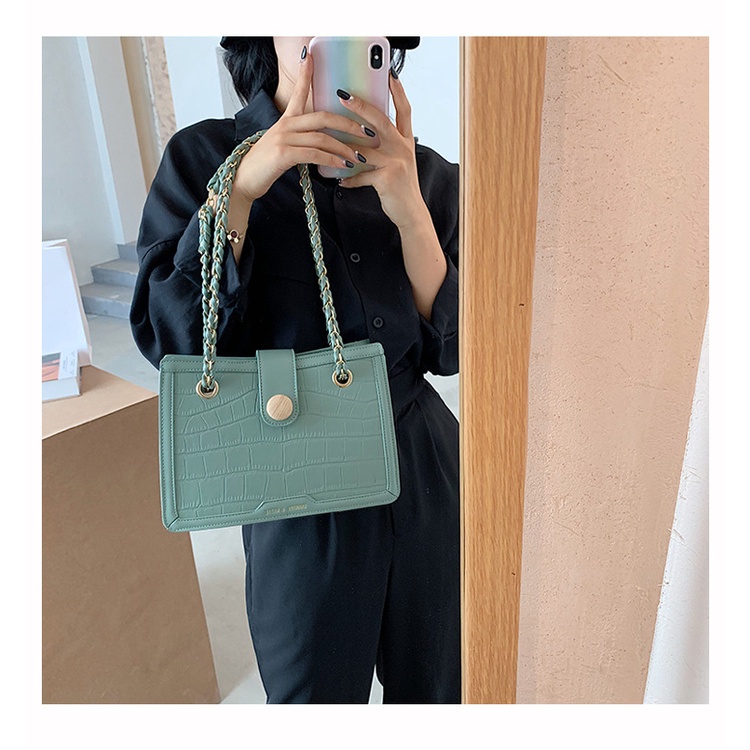 Tas Selempang Wanita Korea Import Terbaru High Quality Pu Material Korean Style Fashion Stone Pattern Chain Wanita Bag Shoulder Bag