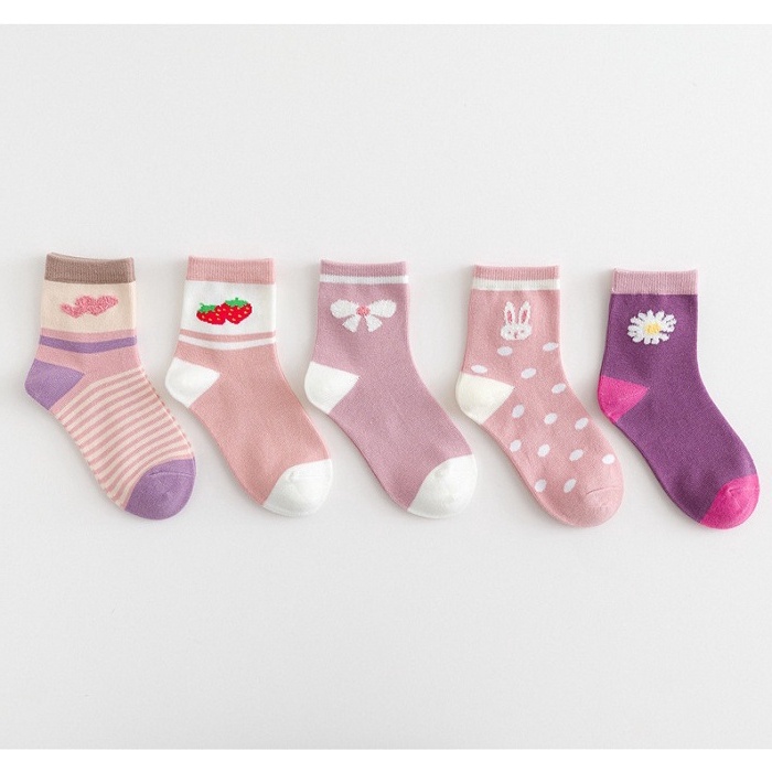 RYX - Softy Pink Kaos Kaki Bundle Anak Perempuan Fashion Casual Berisi 5 Pasang - Ori Import