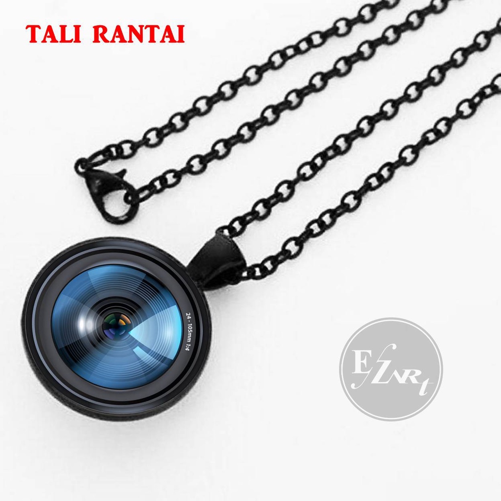 KALUNG LIONTIN LENSA KAMERA SLR HOBI FOTOGRAFI FOTOGRAFER TALI KULIT RANTAI HITAM