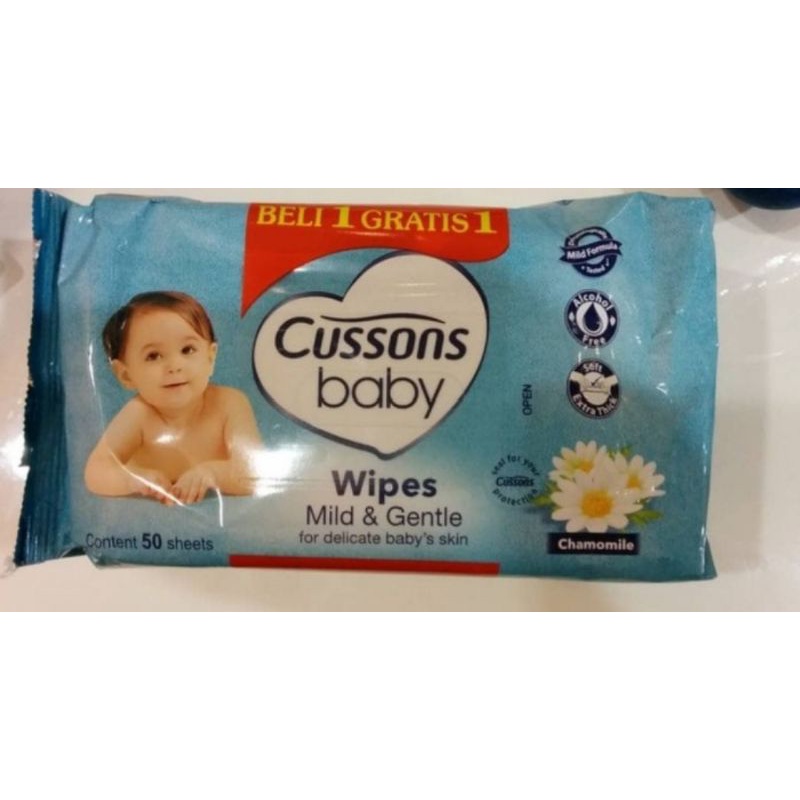 TISSUE BASAH CUSSONS ISI 50 LEMBAR BELI 1 GRATIS 1 BIRU MILD GENTLE