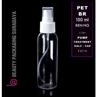 Botol Plastik PET 100ml BR Bening Tutup Pump Treatment HC Putih