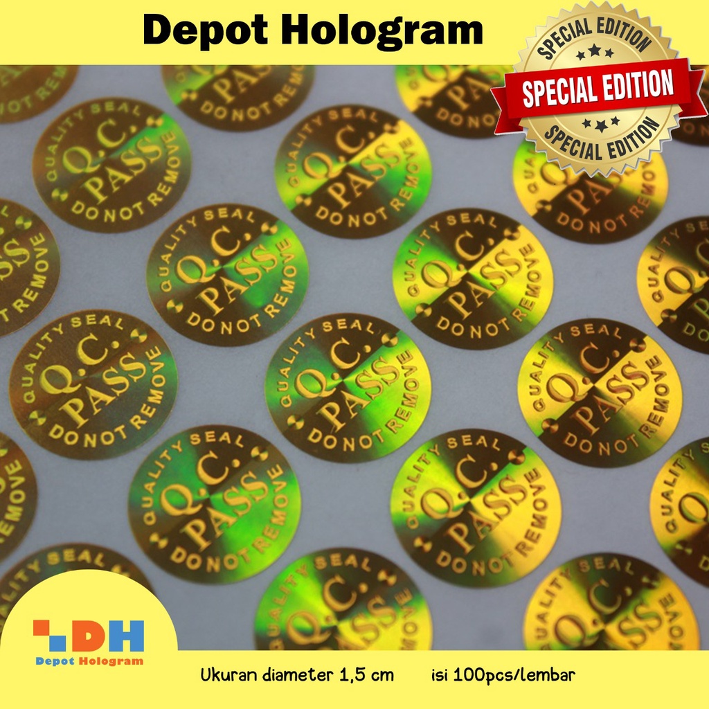 

Stiker Hologram 3D QC Passed Gold uk.d. 1,5 cm - segel rusak biasa/non motif