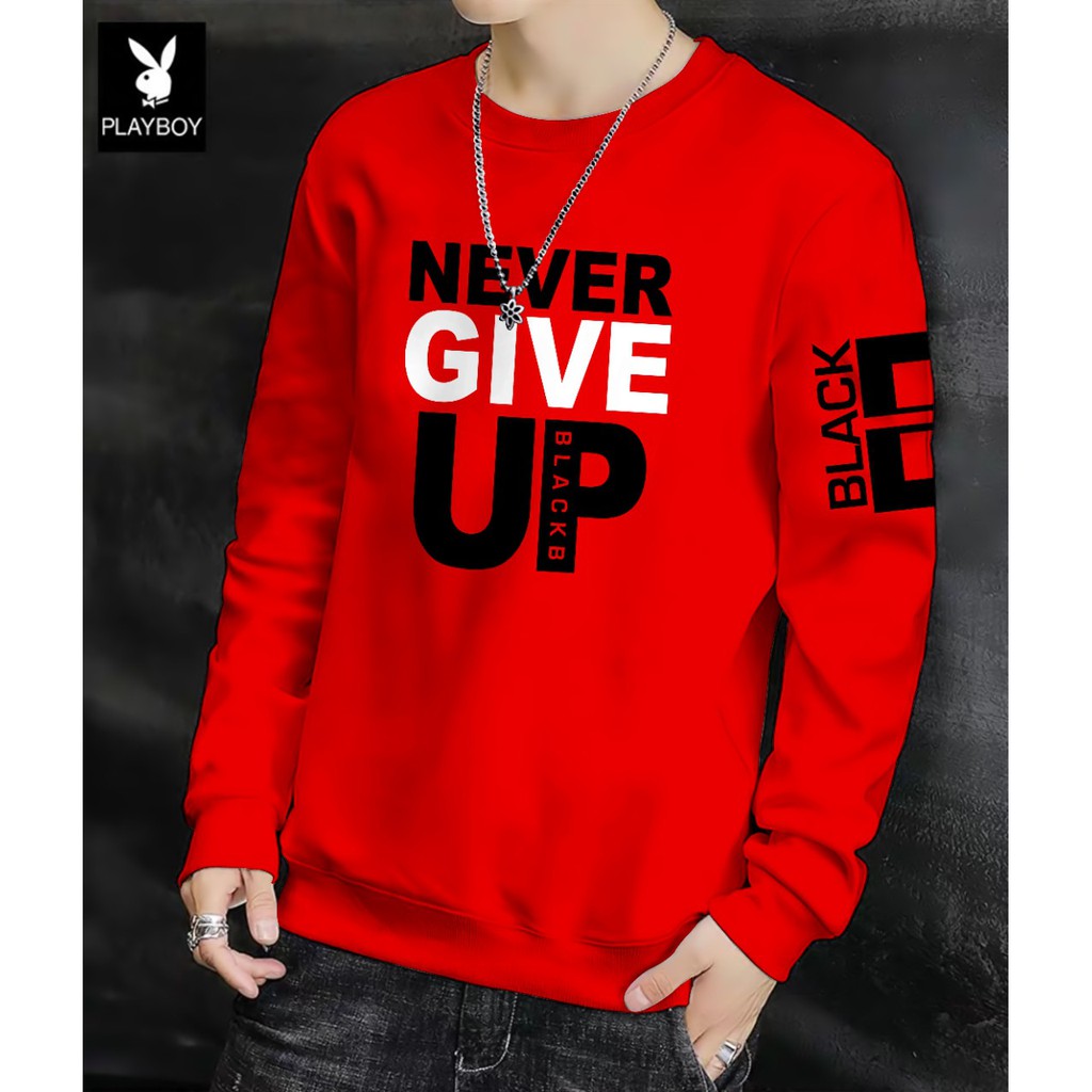 Sweater Pria/Sweter Pria/Sweter/Sweater Never Give Up Bahan Babyterry UK M-XXL