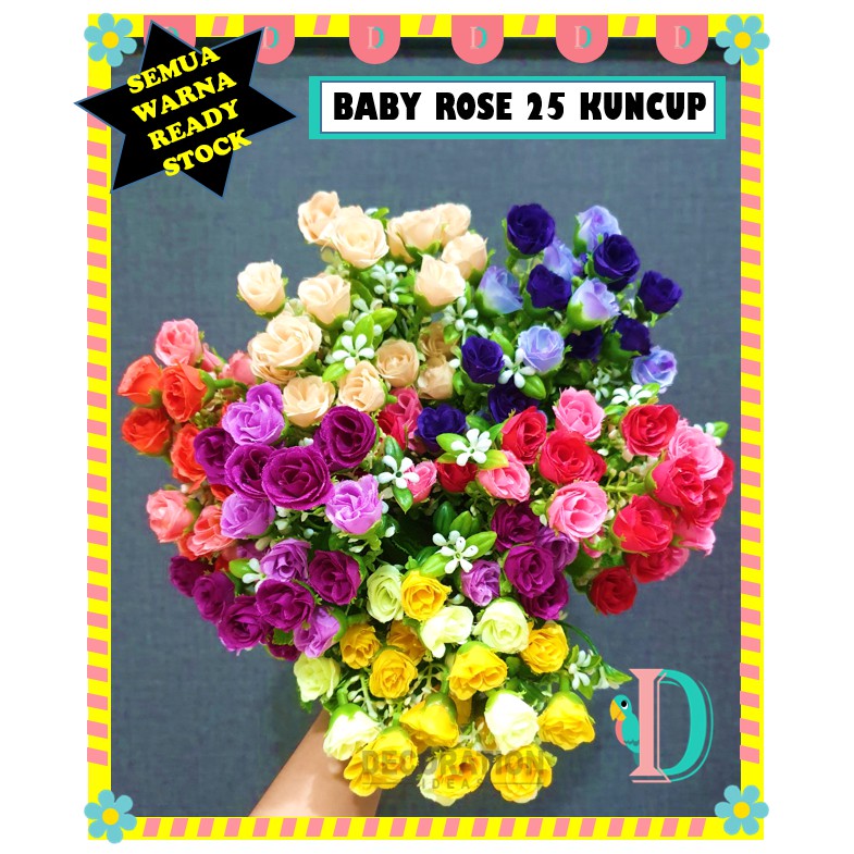 [IMPORT-MURAH] Baby Rose Mawar Mini Mawar Artificial Palsu Plastik Cantik