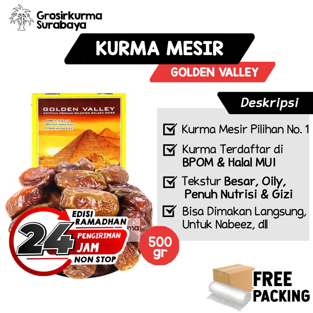 Kurma Mesir Madu Premium 500gr Golden Valley Gizza &amp; Nabeez Enak Buka Puasa Sukari Ajwa Tunisia Palm