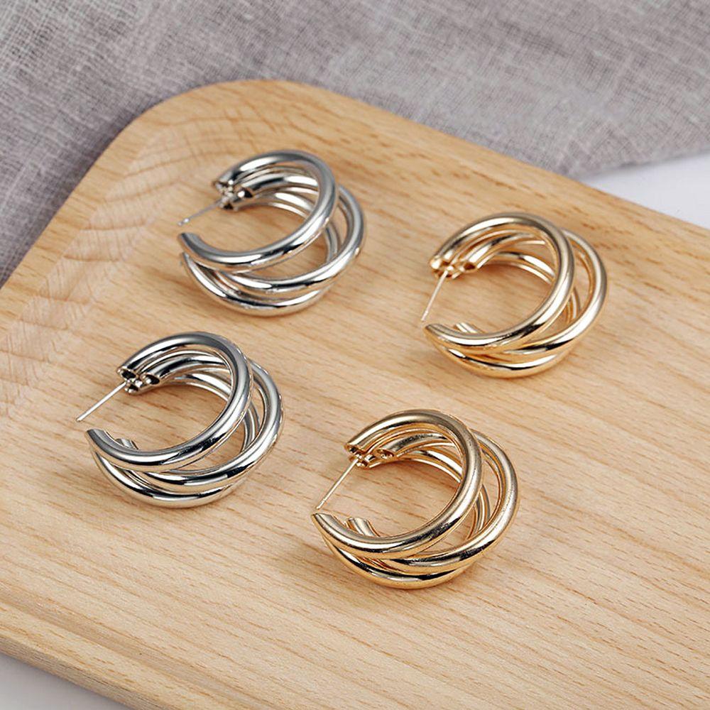 R-flower Hoop Earrings Hiphop Rock Perhiasan Wanita Minimalis Tabung Tebal