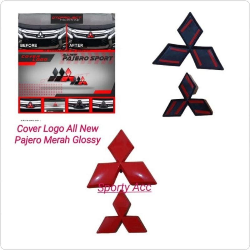 Cover Logo Pajero New Depan &amp; Belakang Merah Glossy