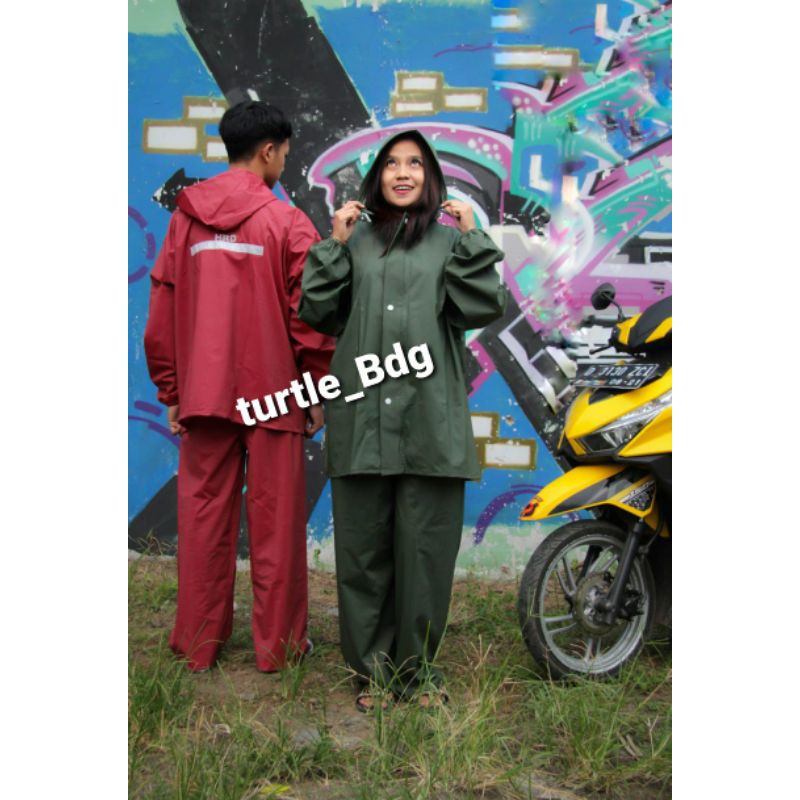 jas hujan HRD setelan maroon di jahit dan dipress sealling anti rembes