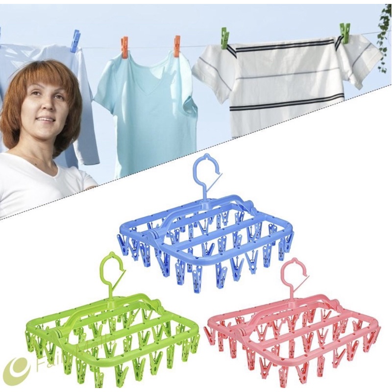 Hanger Gantungan Baju Jepitan 32 Jepit Gantungan Jemuran Pakaian Kaos Kaki Celana Portable Lipat Multifungsi Serbaguna Laundry Set Gantungan Jepit Cucian Baju Bayi