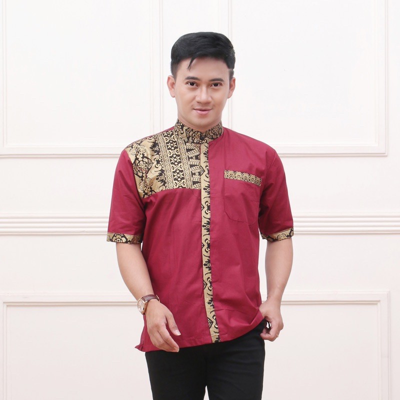 Baju Koko Dewasa Lengan Pendek Material Catton Adem Serap Keringat//KOKO PRIA KOMBINASI BATIK HITS ABMA