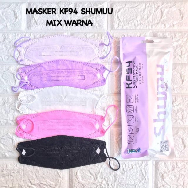 MASKER KF94 SHUMU 5PLY FREE KONEKTOR 1PACK ISI 10PCS MIX WARNA