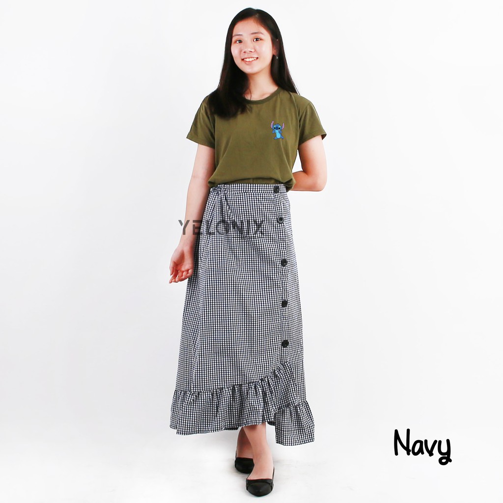 Rok ZENIA PANJANG Skirt Tartan Kotak Ruffle - YELONIX