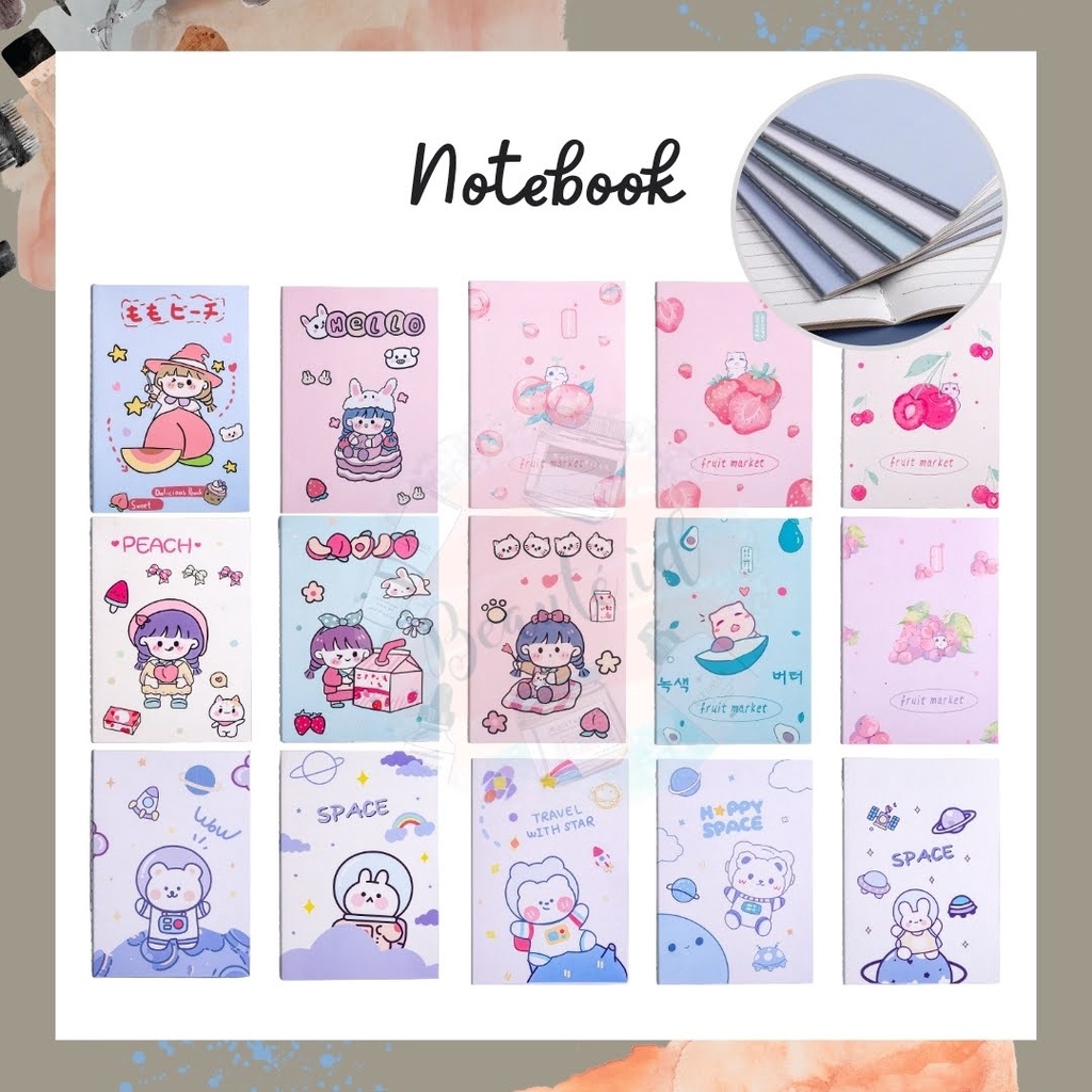 Buku Tulis Garis Lucu Kertas A5 Untuk Anak Sekolah Les Buku Catatan Bergaris Pelajaran Desain Cover Beruang Astronaut Cute Girl Buah Strawberry Notebook Jahitan Benang Buku Tulis Pelajar