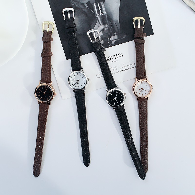 Jam Tangan Wanita Analog Quartz Simple Dial Bulat Strap Pu Korean Import（COD)