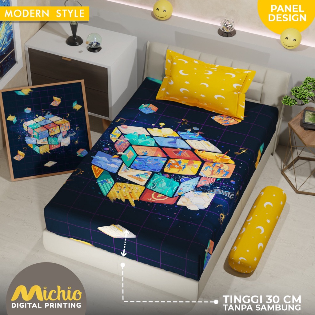 SPREI MICHIO MODERN STYLE ABSTRAK DADU MINIMALIS PANEL 180X200X30, 160X200X30, 120X200X30