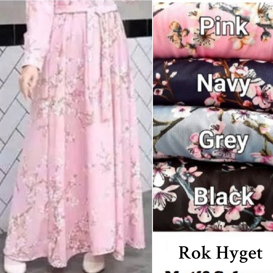 (1KG = 6pcs) ROK MUSLIM HYGET BUNGA MAYUNG - ROK MOTIF SIMPLE PANJANG MURAH maxi skirt jumbo wanita-Rok Sakura - HITAM