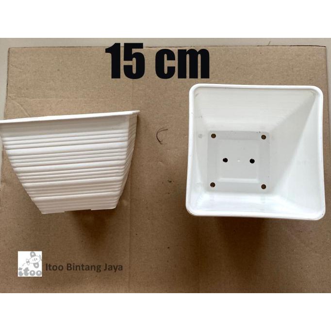 Open Ds] Pot Bunga Plastik Kotak Persegi 15 Cm Putih