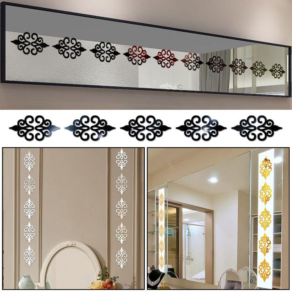 Populer 10PCS /Set Cermin Stiker Dinding Perekat Diri Latar Belakang TV Ruang Tamu Hiasan 3D Bunga Mural