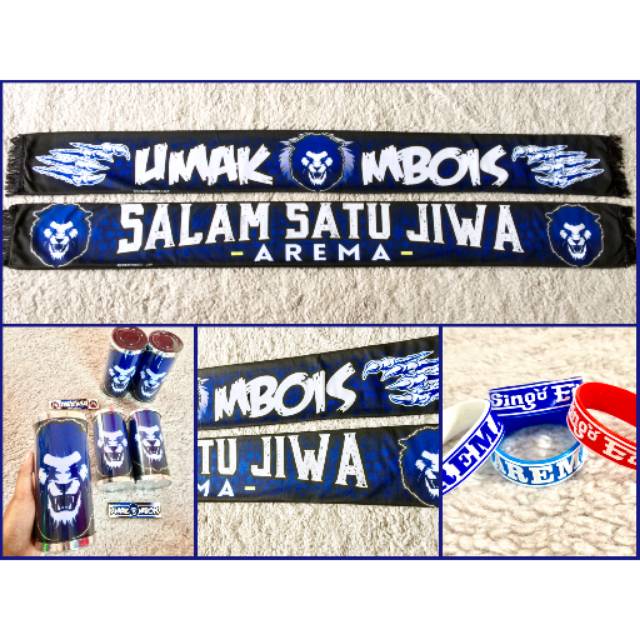 SYAL AREMA PRINTING BIRU HITAM NAVY SCARF GRATIS GELANG STICKER AREMANIA