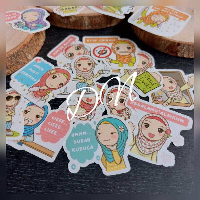 

Stiker kertas gambar hijab on fire 18pcs sticker kertas glossy karakter line hijab cute