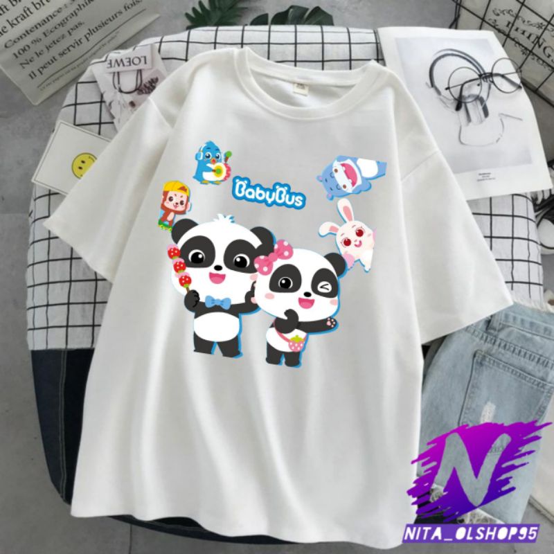 kaos anak dunia panda baju anak babybus Kiki dan Miu Miu kaos kartun anak panda lucu