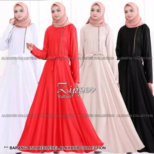 ABAYA UMBRELLA ZIPER VULTURI HITAM PUTIH GOLD DAN MERAH ALKHATIB COLLECTION