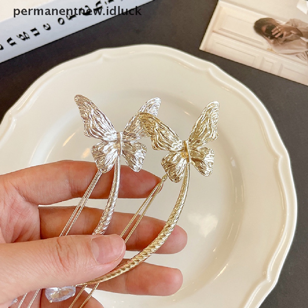 Jepit Rambut Model Butterfly Aksen Mutiara Bahan Metal Gaya Retro Untuk Wanita