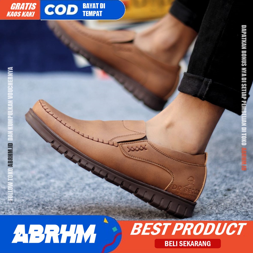 ABRHM x BLENO Sepatu Kasual Pria Sepatu Pria Casual Kulit Pu Ori Sepatu Slop Anti Slip Sepatu Cowo/Cowok Kerja Kantor Semi Formal Kuliah Kondangan Gaya keren Kekinian Murah Terlaris