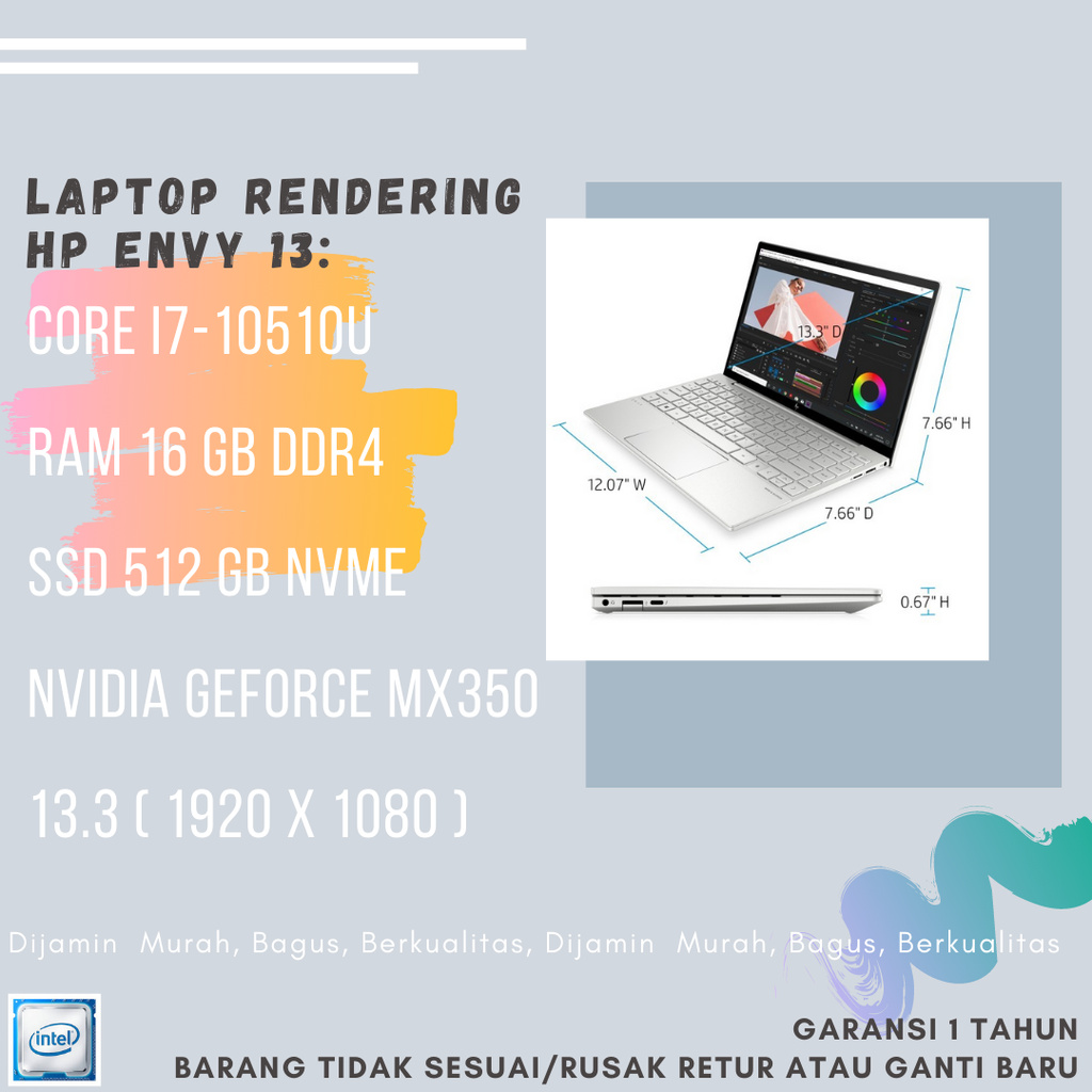 LAPTOP RENDERING HP ENVY 13 I7 10510U 16GB SSD 512GB MX350 E119