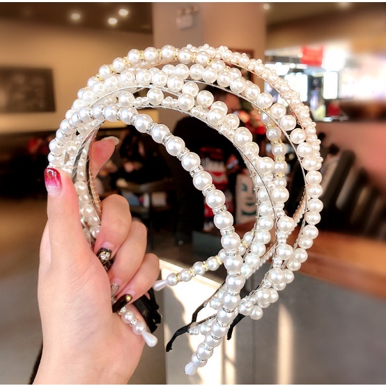 Bando Korea Perempuan Dewasa Motif Pearl Mutiara Bandana Fashion style Wanita korea Aksesoris Hiasan Rambut Wanita Import AK125