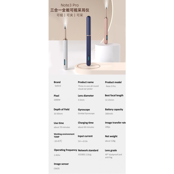 BEBIRD NOTE 3 PRO - LITE VERSION - Korek Kuping Tweezer Endoskop 10MP