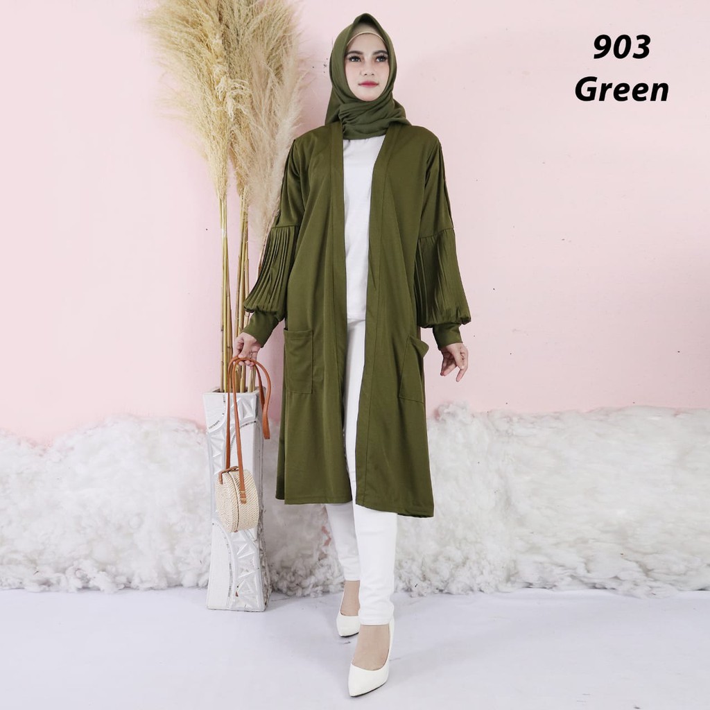 Long Cardigan Outer Panjang Wanita 903 Tangan Plisket Luaran Panjang Wanita Long Cardi Oversize