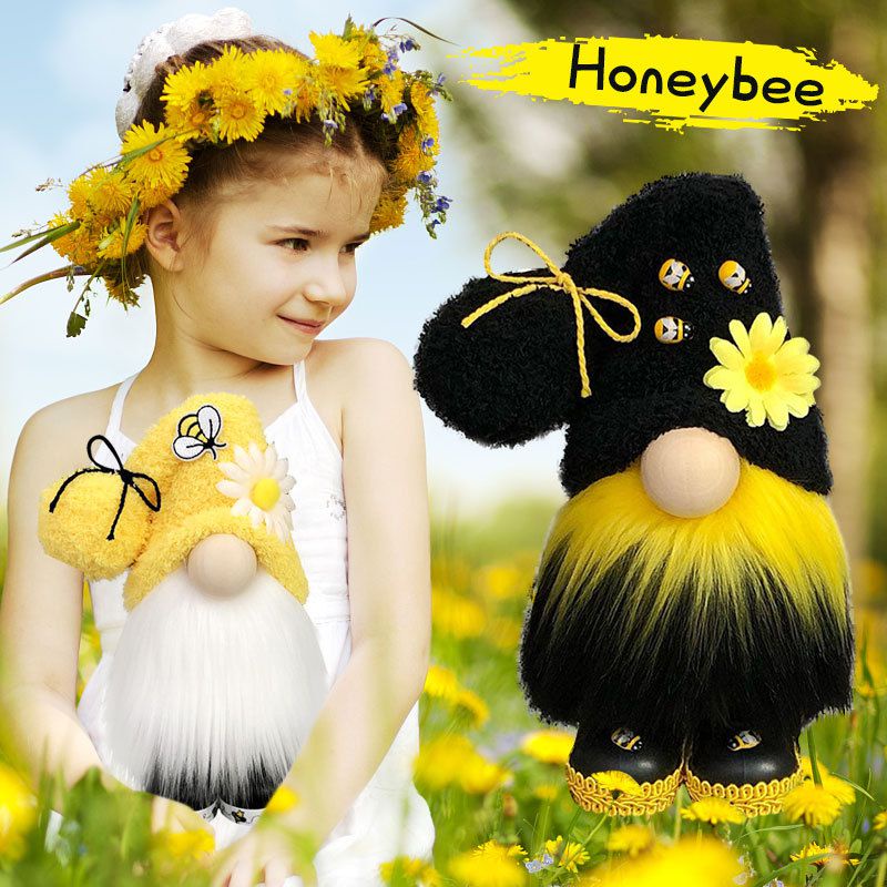 Boneka Fuzzy Bumble Bee Gnome Lucu Bunga Matahari Swedian Ornamen Mewah Dekorasi