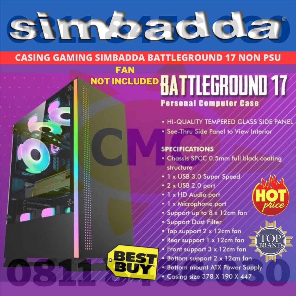 Casing Gaming Simbadda BattleGround 17 mATX Tempered Glass