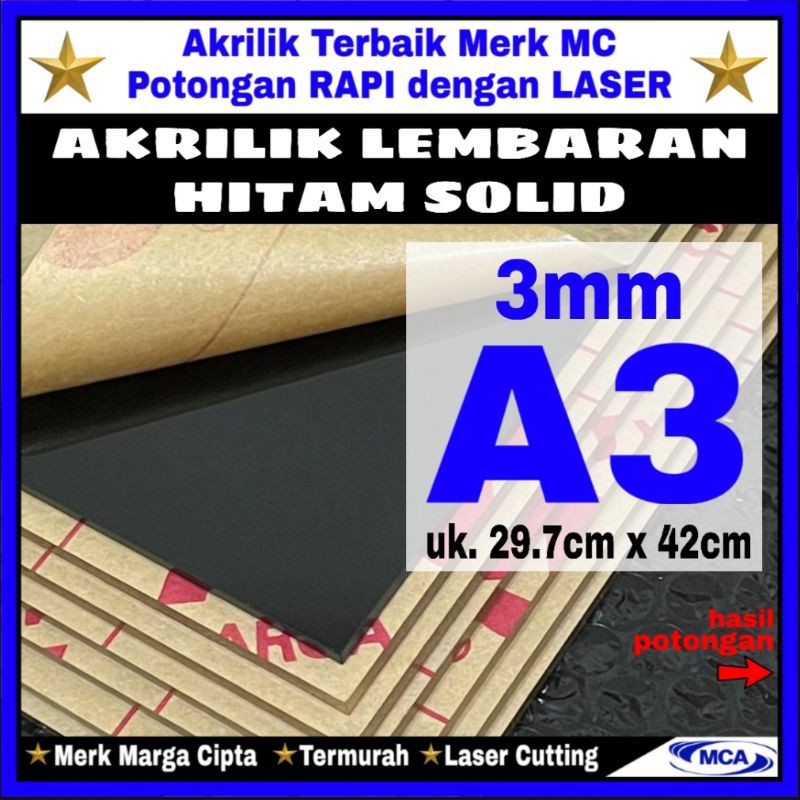 AKRILIK lembaran HITAM SOLID 3mm uk. A3 / Marga cipta / Acrylic