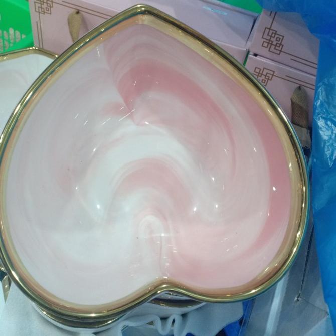 Piring Mangkuk LOVE Makan Keramik Marbel Marble Emas / Japanese - 7inch bowl pink