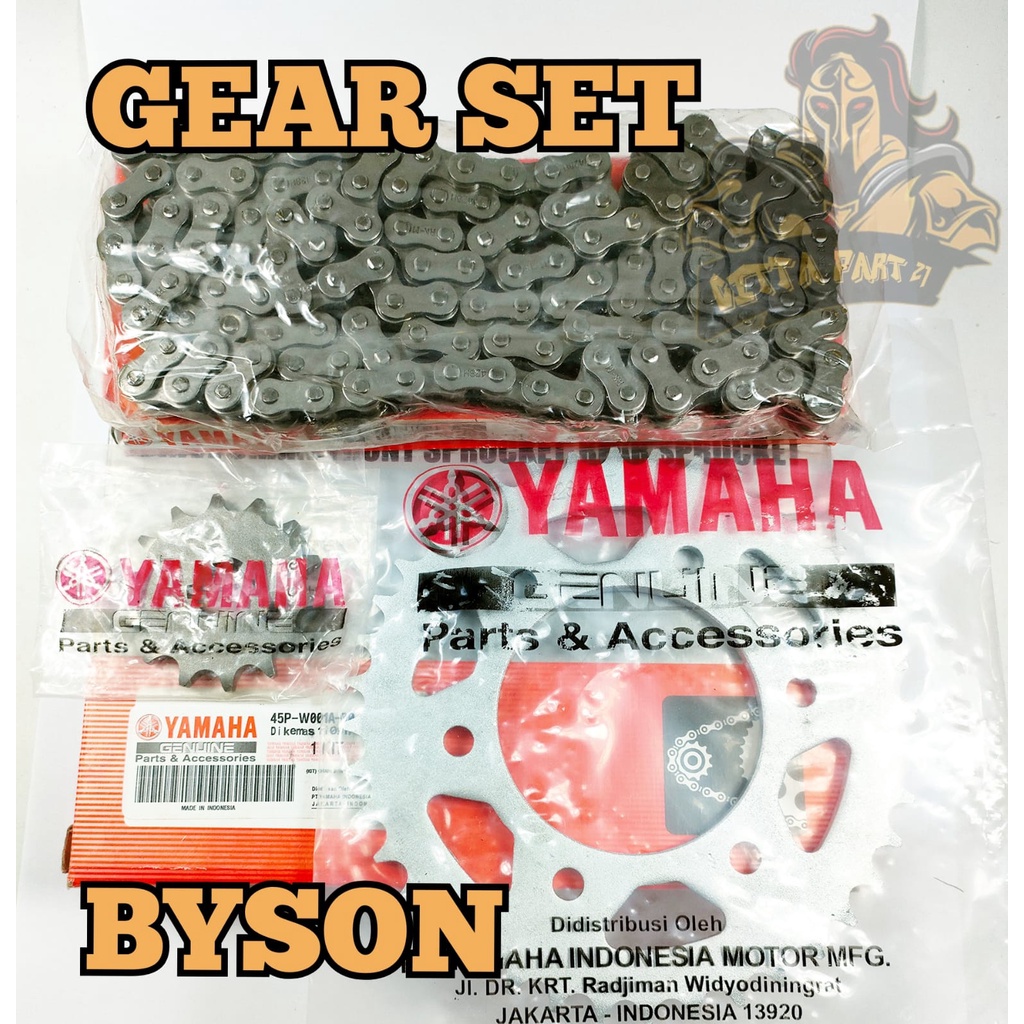 GEAR SET YAMAHA 45P BYSON KUALITAS ASLI ORIGINAL YAMAHA sangat bagus, presisi kokoh tidak bunyi atau berisik DIJAMIN MANTAP DAN AWET / GEAR SET BYSON