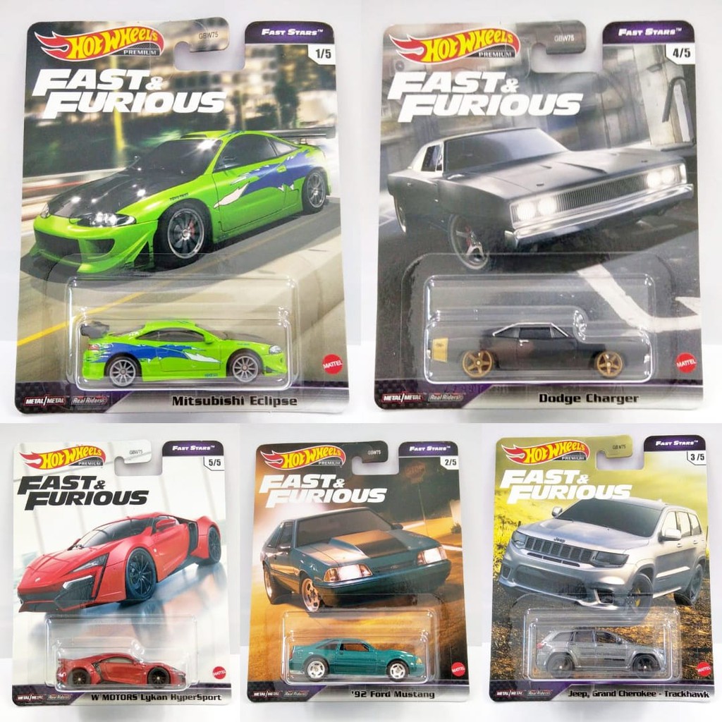 Diecast Hot Wheels FAST STARS and Furious F9 FNF Premium Mitsubishi Eclipse Dodge Charger Lykan Jeep