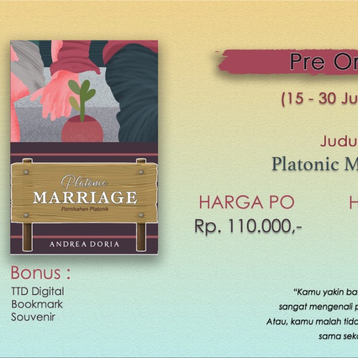 

DISKON SPESIAL NOVEL PLATONIC MARRIAGE BY ANDREA DORIA TERMURAH