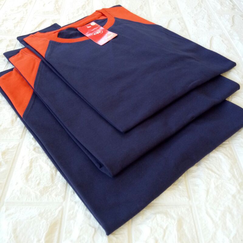 kaos reglan polos NAVY lengan OREN 3/4 uk M L XL XXL dewasa