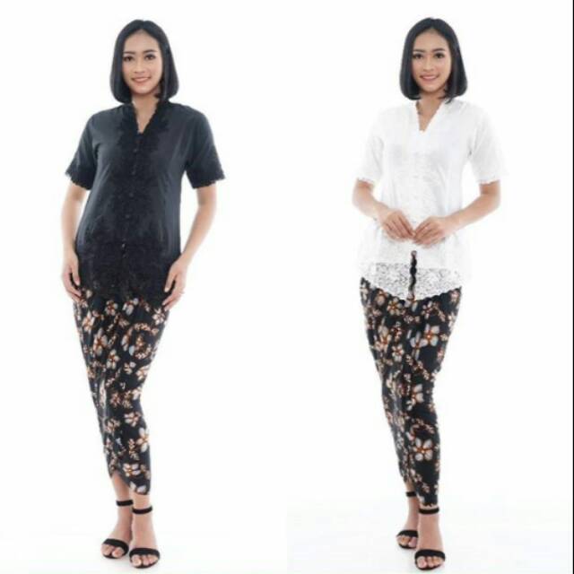 Atasan Kebaya Encim Hitam Putih Bordir Polos Lengan Pendek Murah Shopee Indonesia