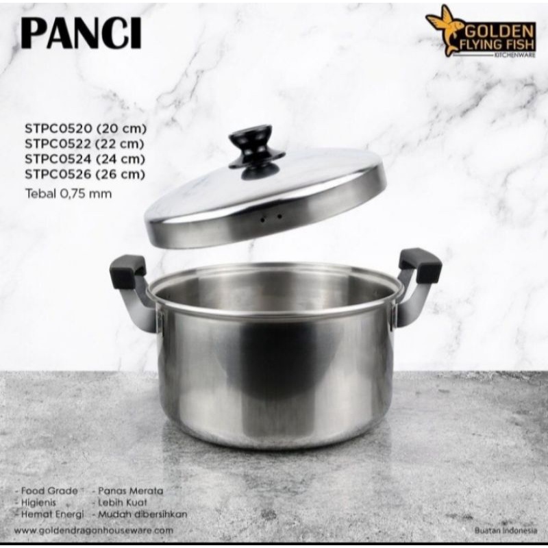 Panci Bakelite Stainless Steel Golden Flying Fish 20cm
