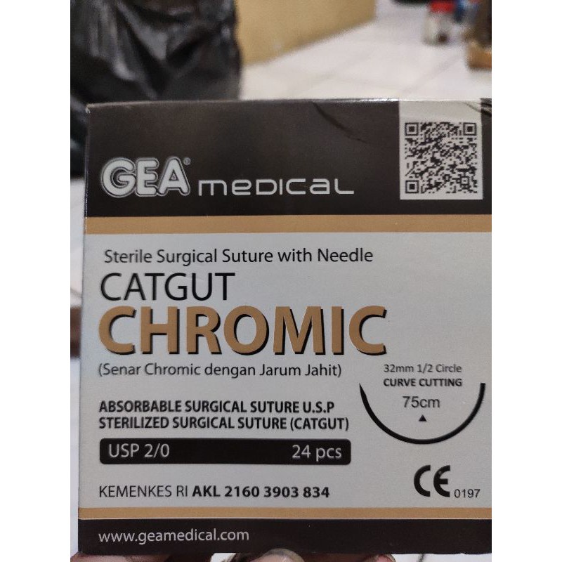 Benang Jahit Catgut Chromic 2/0 +Jarum GEA &quot;Pcs&quot;